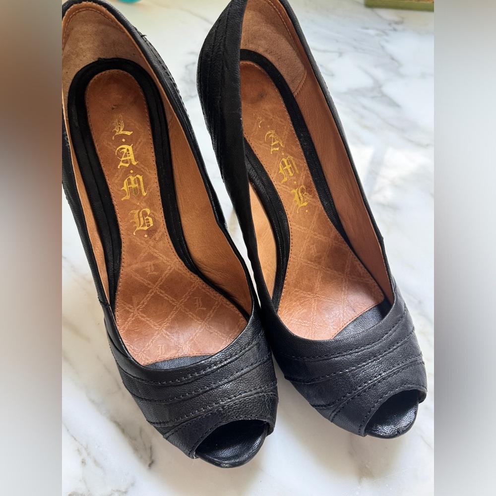 L.A.M.B. Tansy High Heel Peep Toe Vero Cuoio Italian Leather Pump Shoes Size 7.5